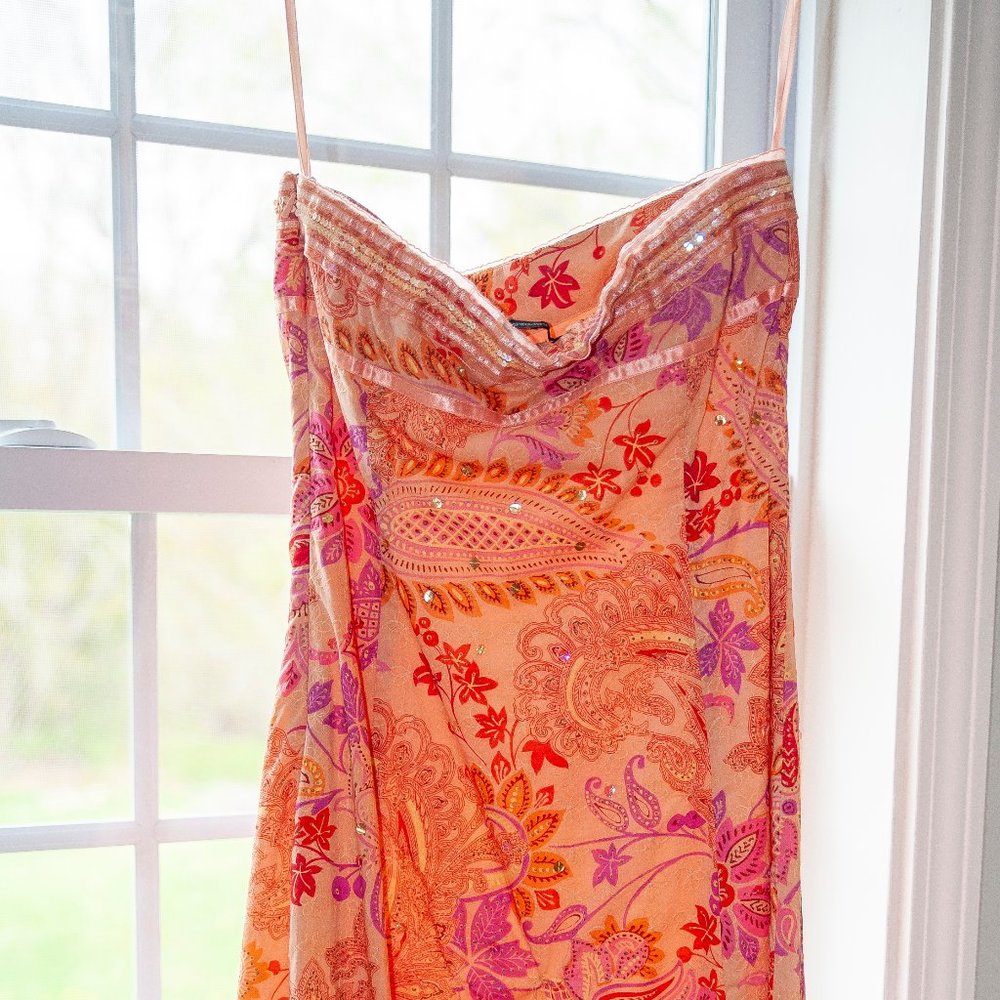 Embroidered Peach Strapless Cotton Sundress